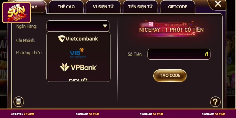 Cách nạp tiền Sunwin chi tiết cho Newbie