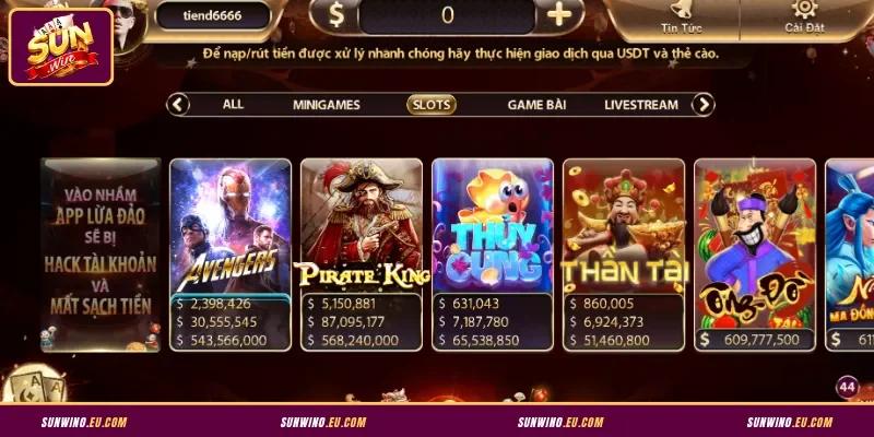 Khám phá sảnh Slots game đa dạng tại Sunwin
