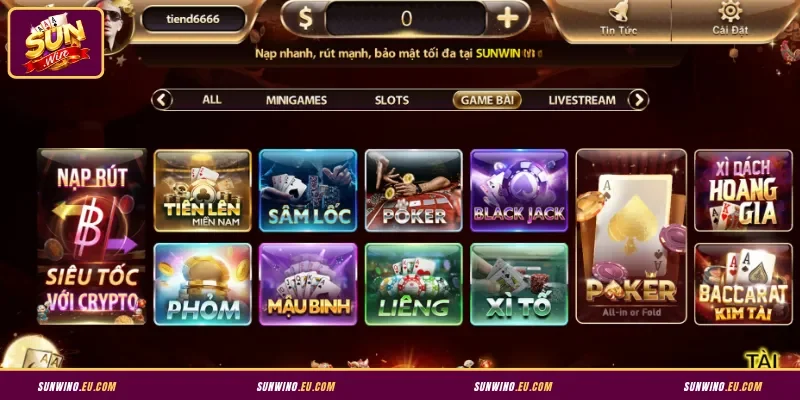 Top game bài đổi thưởng nổi bật tại Sunwin